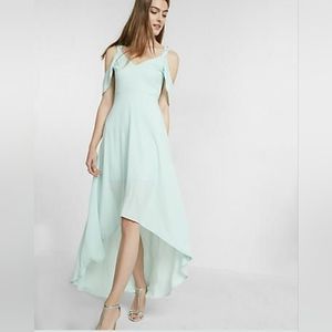 NWT EXPRESS Cold Shoulder High Low Maxi ~ Formal Wedding ~ Prom Dress Mint Sz 10
